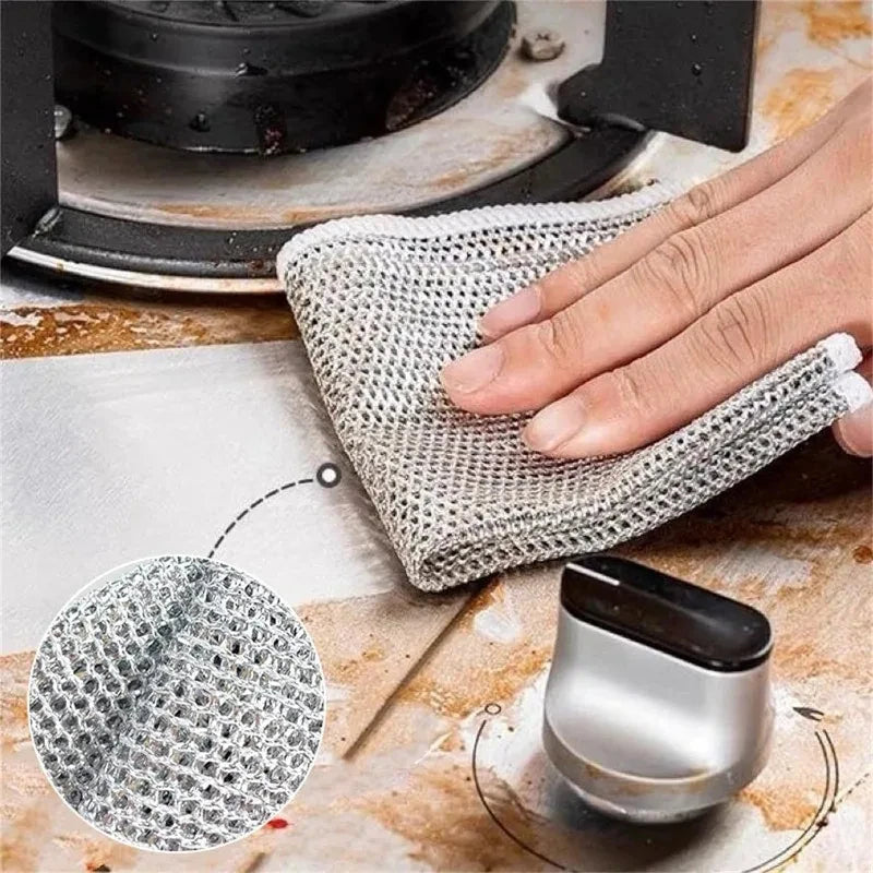 Pano de limpeza de fio de aço espessado, sem arranhões, dupla camada, microfibra de ferro, malha Dishrag, lavando pano, toalha de cozinha, 20 pcs, 5pcs
