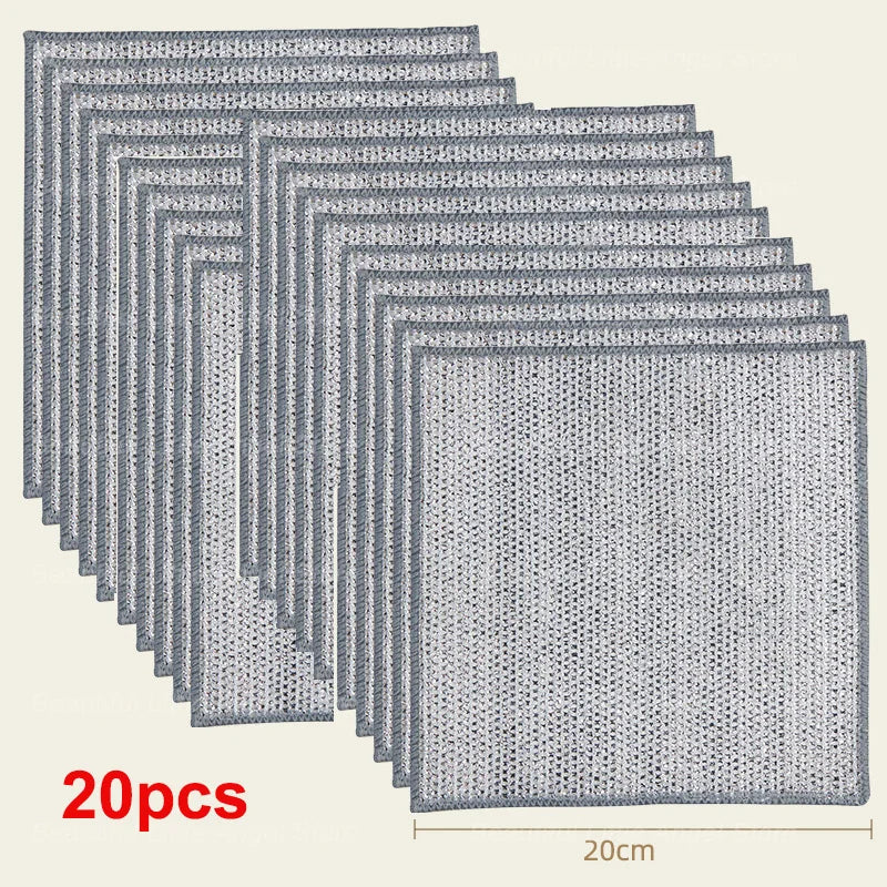 Pano de limpeza de fio de aço espessado, sem arranhões, dupla camada, microfibra de ferro, malha Dishrag, lavando pano, toalha de cozinha, 20 pcs, 5pcs