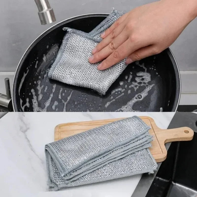 Pano de limpeza de fio de aço espessado, sem arranhões, dupla camada, microfibra de ferro, malha Dishrag, lavando pano, toalha de cozinha, 20 pcs, 5pcs