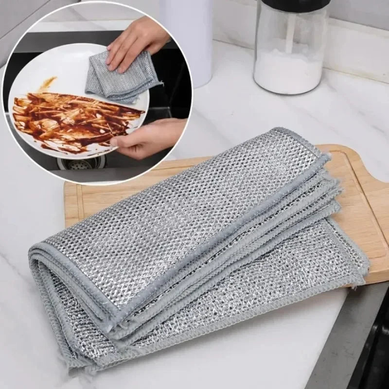 Pano de limpeza de fio de aço espessado, sem arranhões, dupla camada, microfibra de ferro, malha Dishrag, lavando pano, toalha de cozinha, 20 pcs, 5pcs