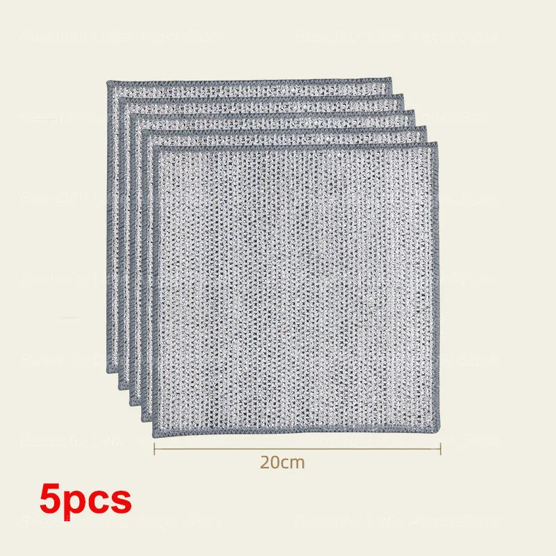 Pano de limpeza de fio de aço espessado, sem arranhões, dupla camada, microfibra de ferro, malha Dishrag, lavando pano, toalha de cozinha, 20 pcs, 5pcs